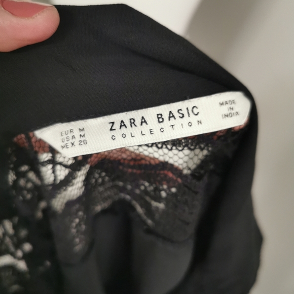 ZARA Black Sheer Blouse w Lace details - Picture 4 of 5